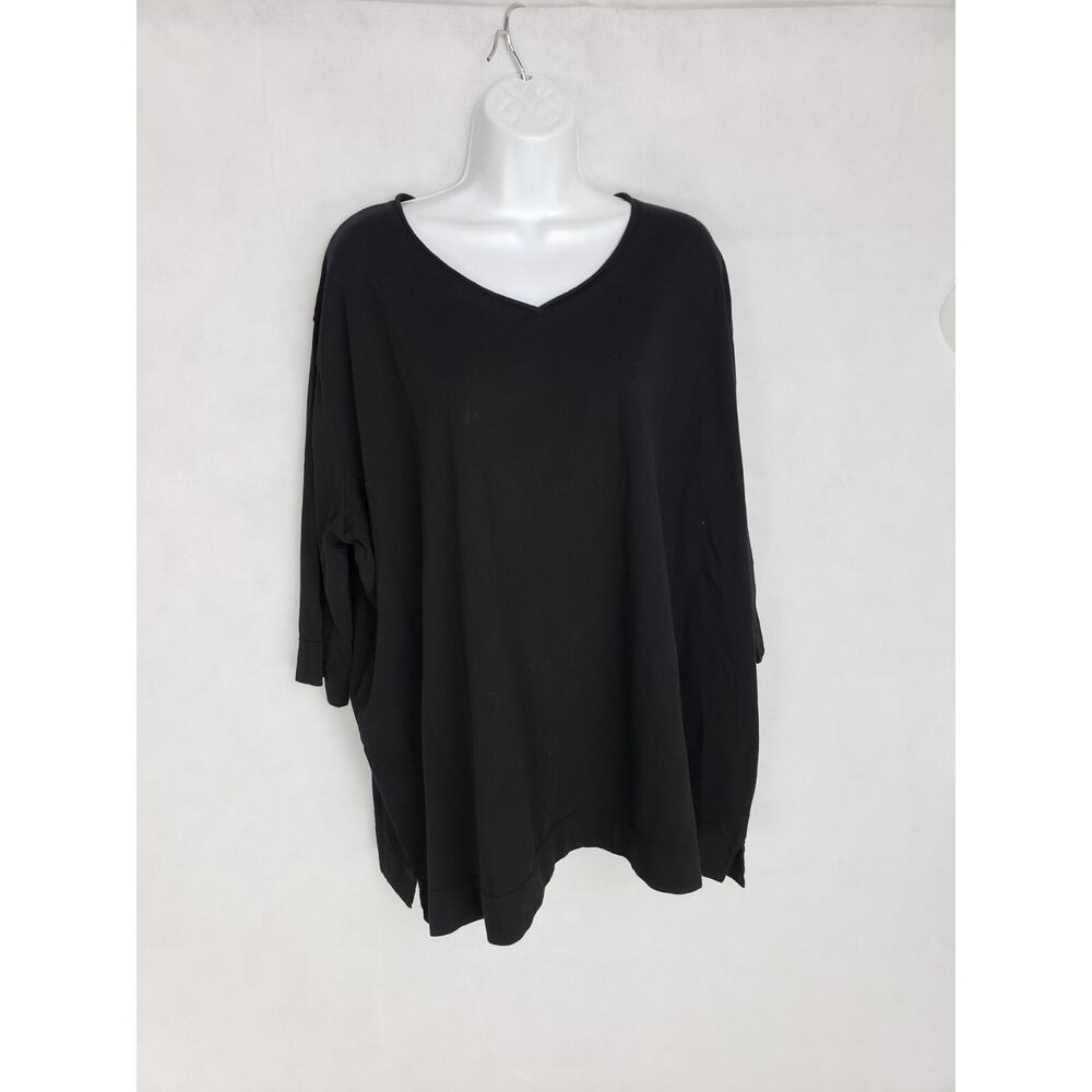 NEW TEXTURES USA Womens Oversize Sz 3 Black Cotton tunic Top Lagenlook